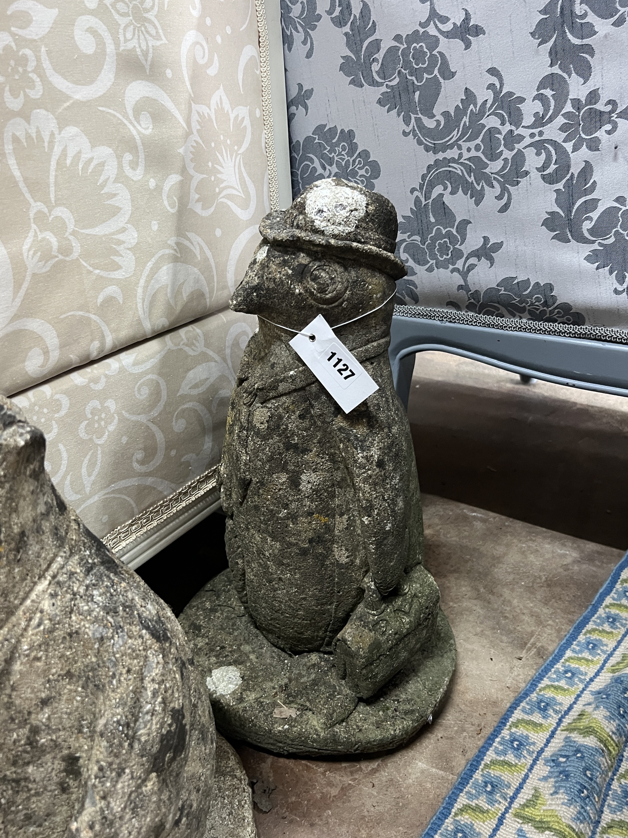Two reconstituted stone garden ornaments, larger height 44cm